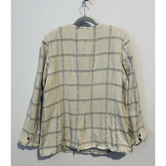 Ann Taylor Jacket Womens 18 Ivory Windowpane Tweed Fringe Academia Work Career - Picture 5 of 7